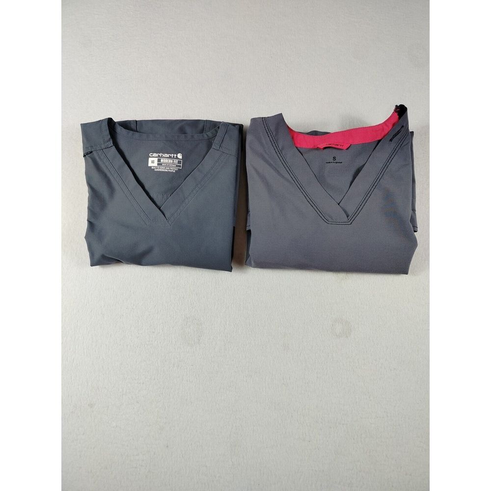 Carhartt Scrub Top Womens XS Gray Lot Of 2 Force Modern Fit Nurse Medical Trauma